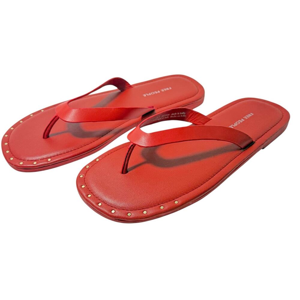 Free People Women's Red Sona Thong Sandal Flip Flop Flat Studded SZ/7 - Picture 8 of 10